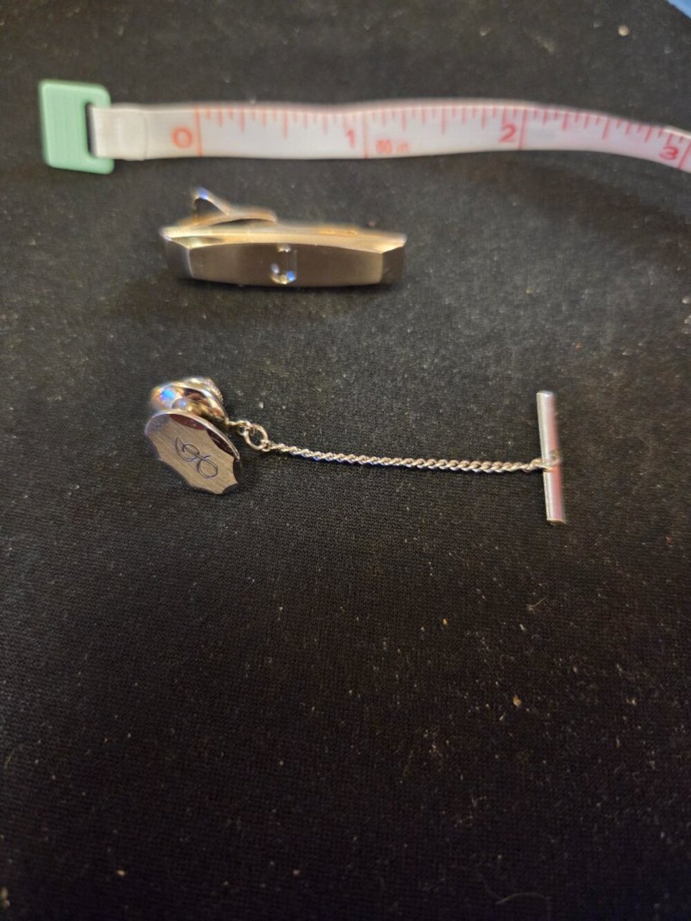 Vintage 60's Engraved Initial Letter J Sterling Silver Tie + tac Pin AWESOME!